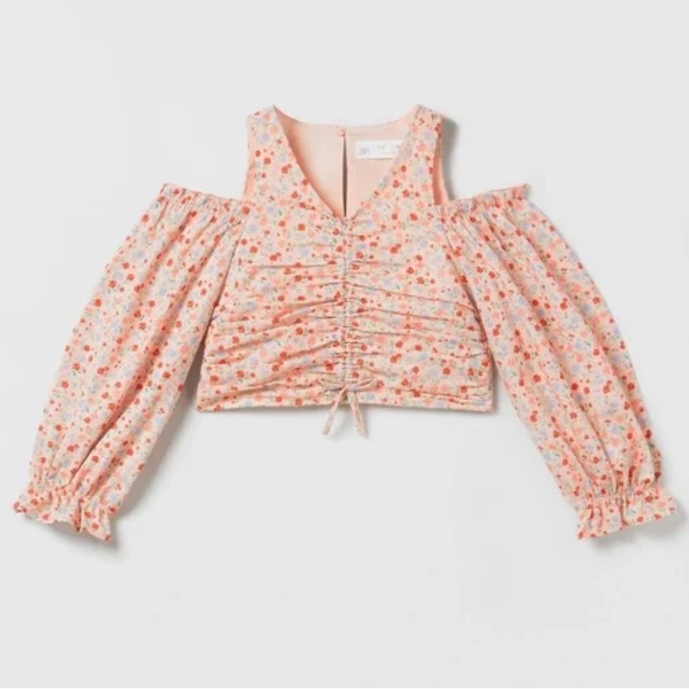Zara Girls Floral Cold Shoulder Cotton Top Size 6Y